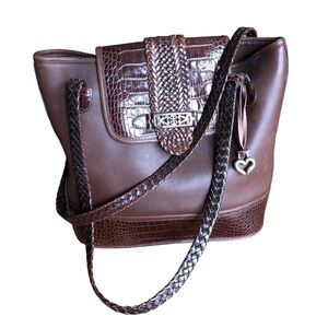 Brighton Vintage Leather Bag Woven Handles Brown
